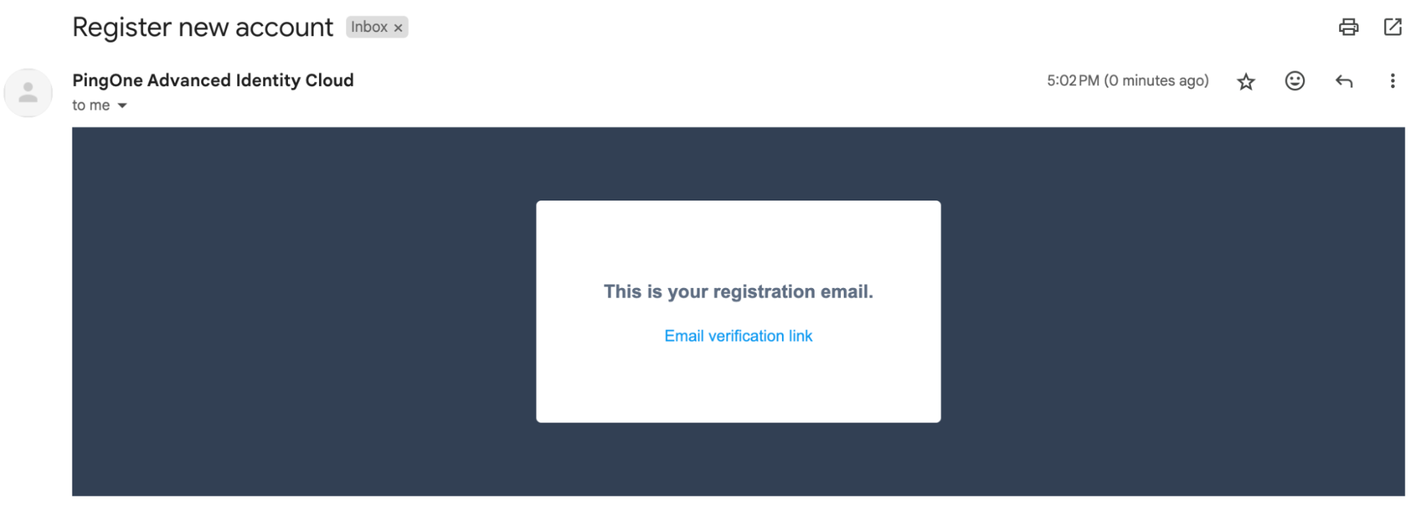 A screenshot of the default “registration” email in a mail viewer