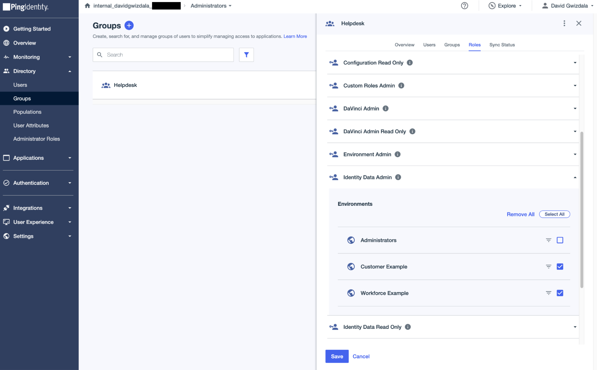 A screenshot of the admin portal where the Group is being assigned Identity Data Admin roles