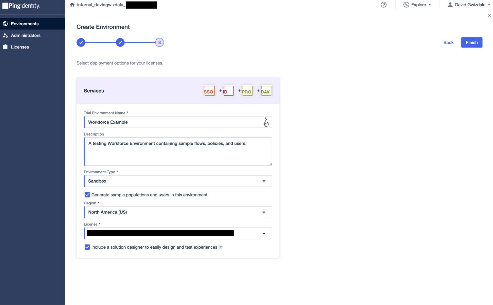 A screenshot of step 3 in creating a Workforce Environment in which the details provided by the above table are entered