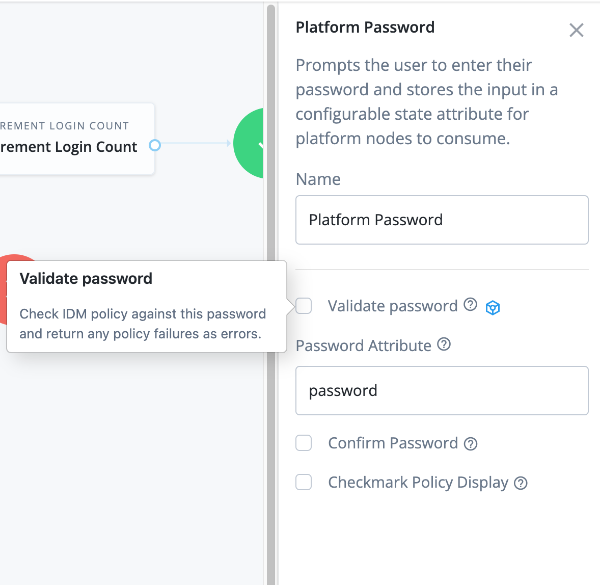 A screenshot of the “Validate Password” check disabled