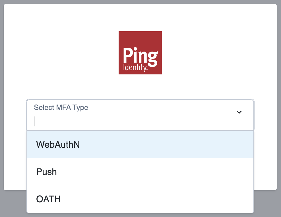 A screenshot of the rendered Journey where the user selects an MFA device to register