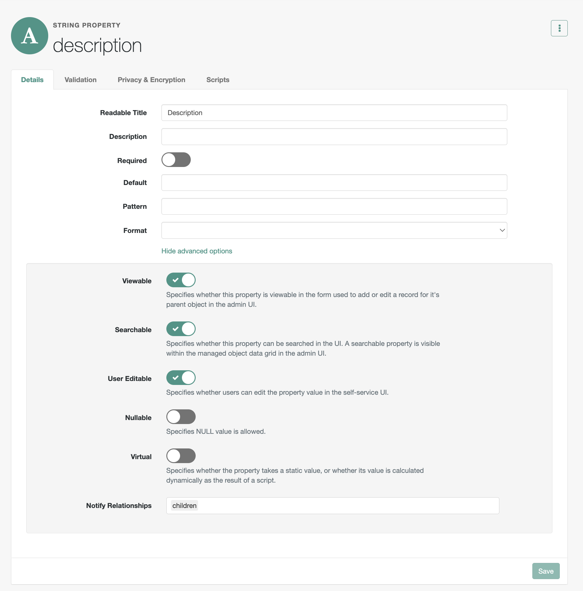 Screenshot of the modified “description” attribute with notifying children relationships