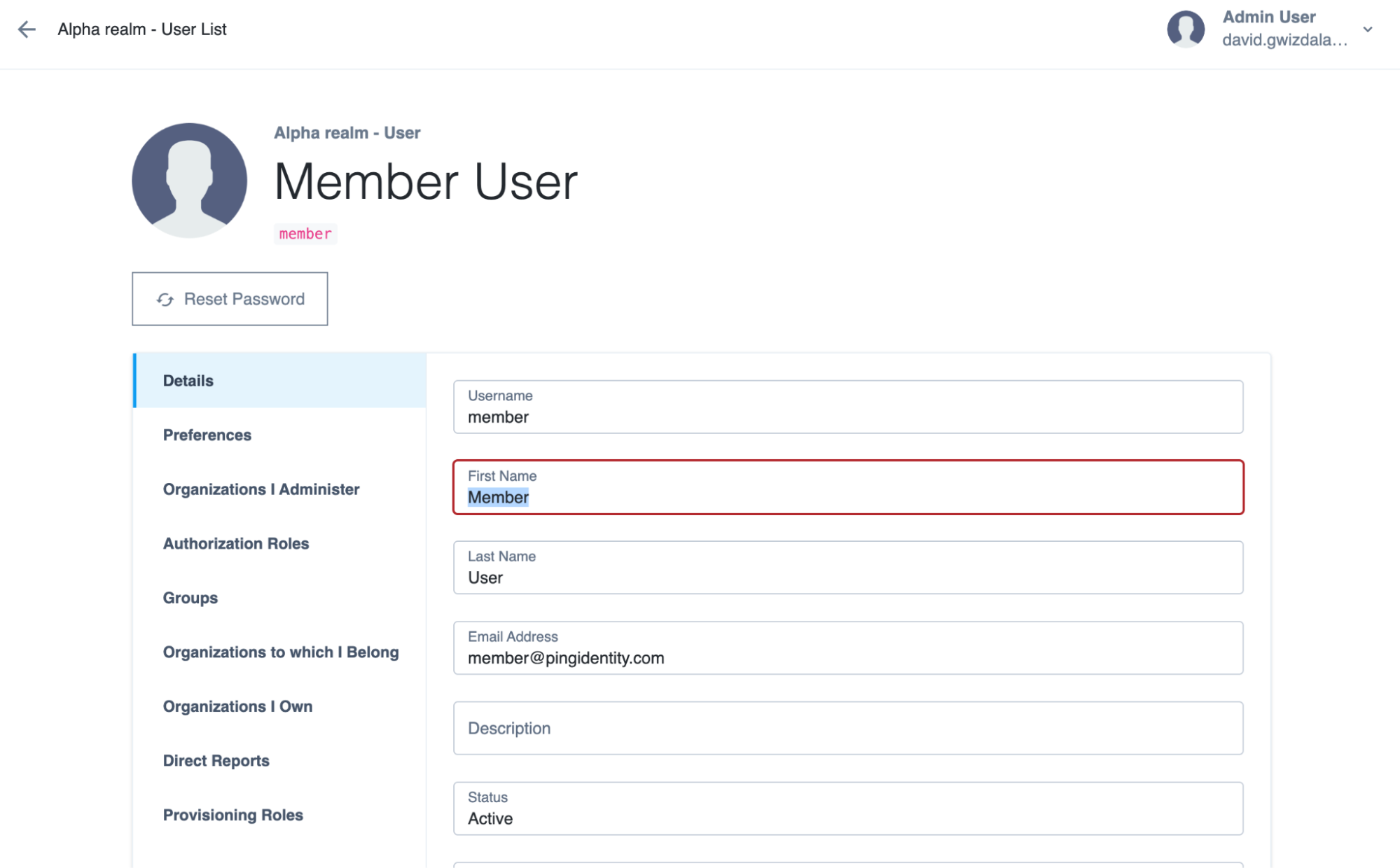 A screenshot of the end-user portal where an admin can manage the member’s first and last name