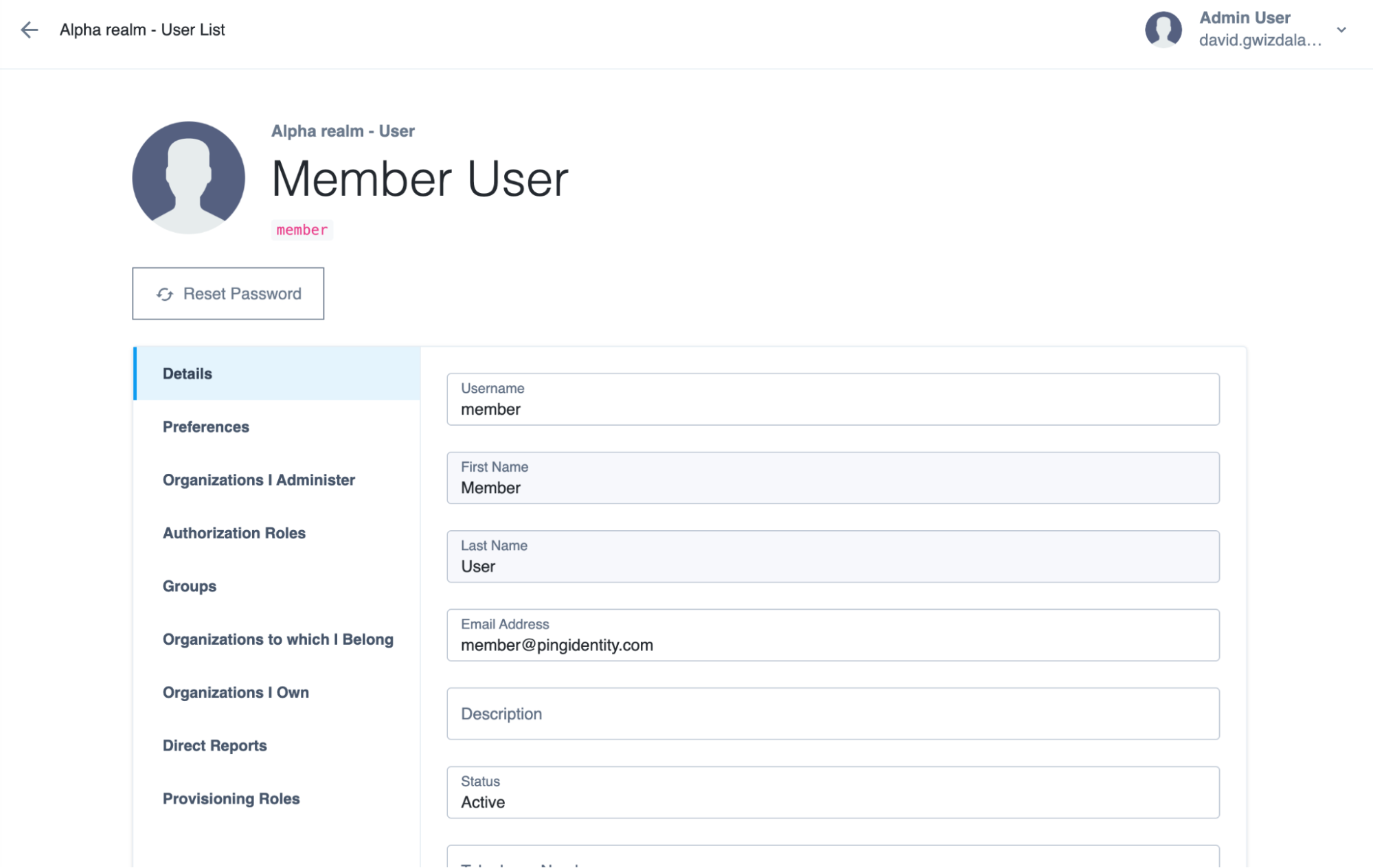 A screenshot of the end-user portal where an admin cannot manage the member’s first and last name