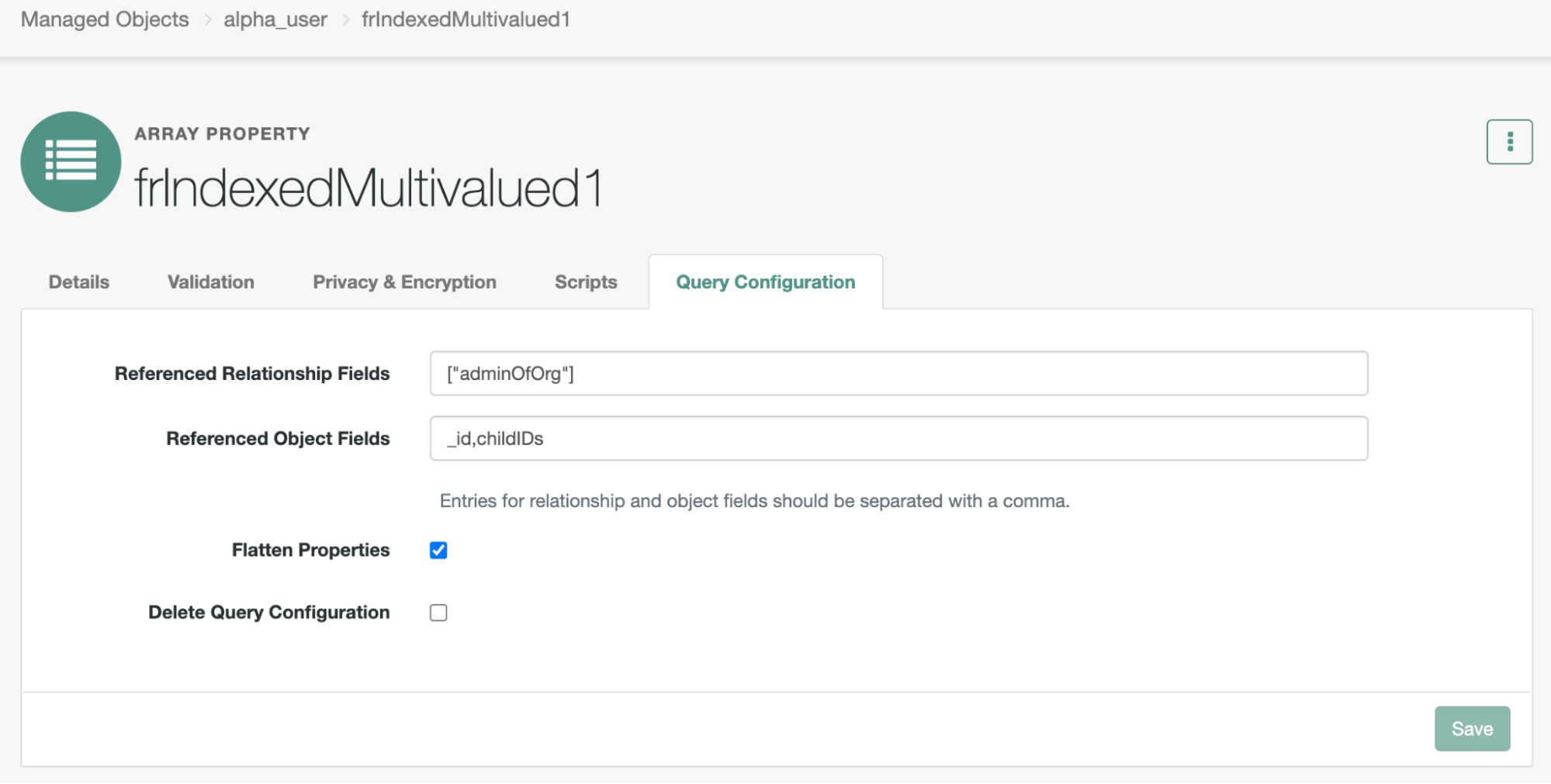 A screenshot of setting the query on the frIndexedMultivalue1