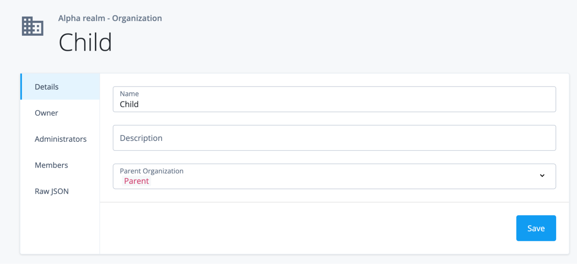 A screenshot of setting a Child org to a Parent Org